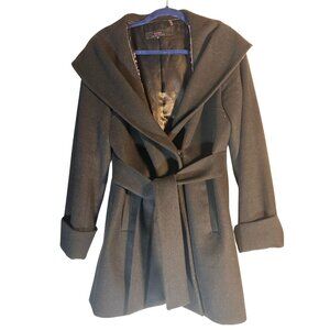 Trina Turk NWOT wool blend black wrap coat belted